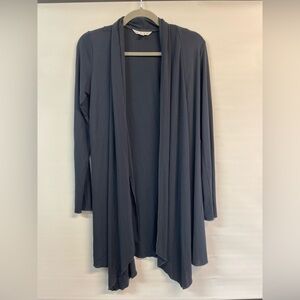 Cabi dark blue gray sweater piece. It’s long and drapey with an inner tie.